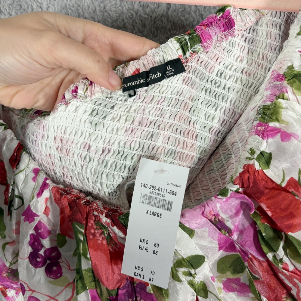 Abercrombie & Fitch Floral Fruit One Shoulder Smocked Top Midi Skirt Set XL NWT - Picture 5 of 13